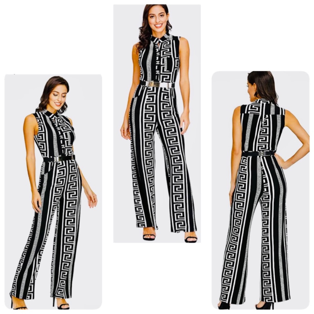 Classy B/W V design, cocktail jumpsuit!